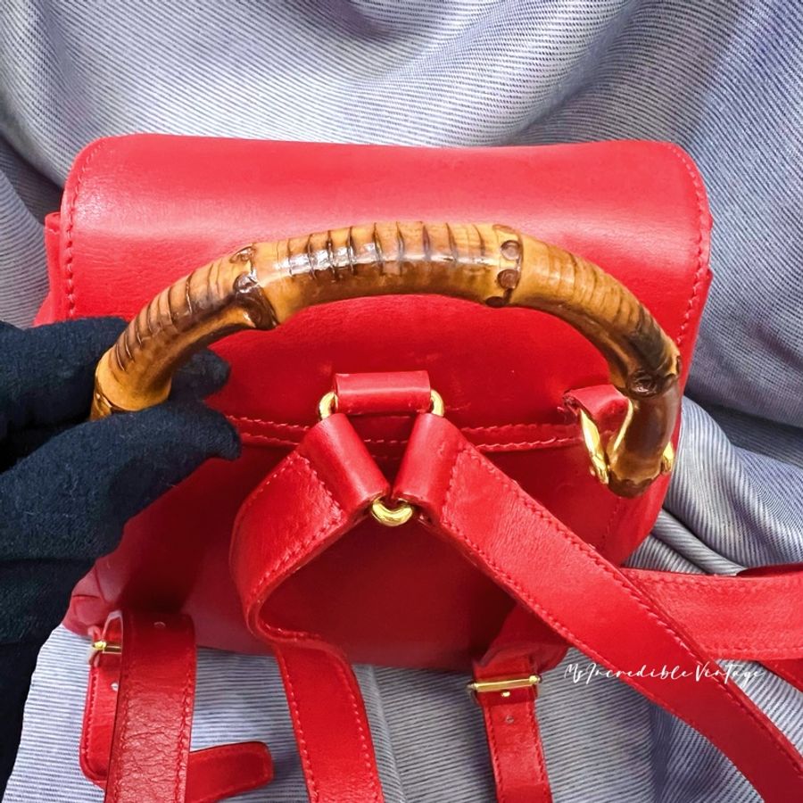 Gucci 紅色竹節小背囊/小背包-11