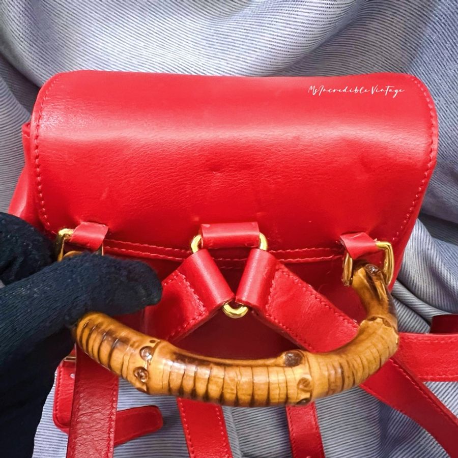 Gucci 紅色竹節小背囊/小背包-12