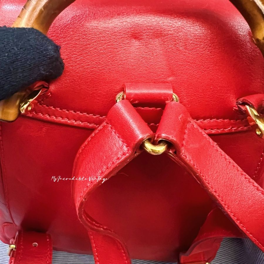Gucci 紅色竹節小背囊/小背包-13
