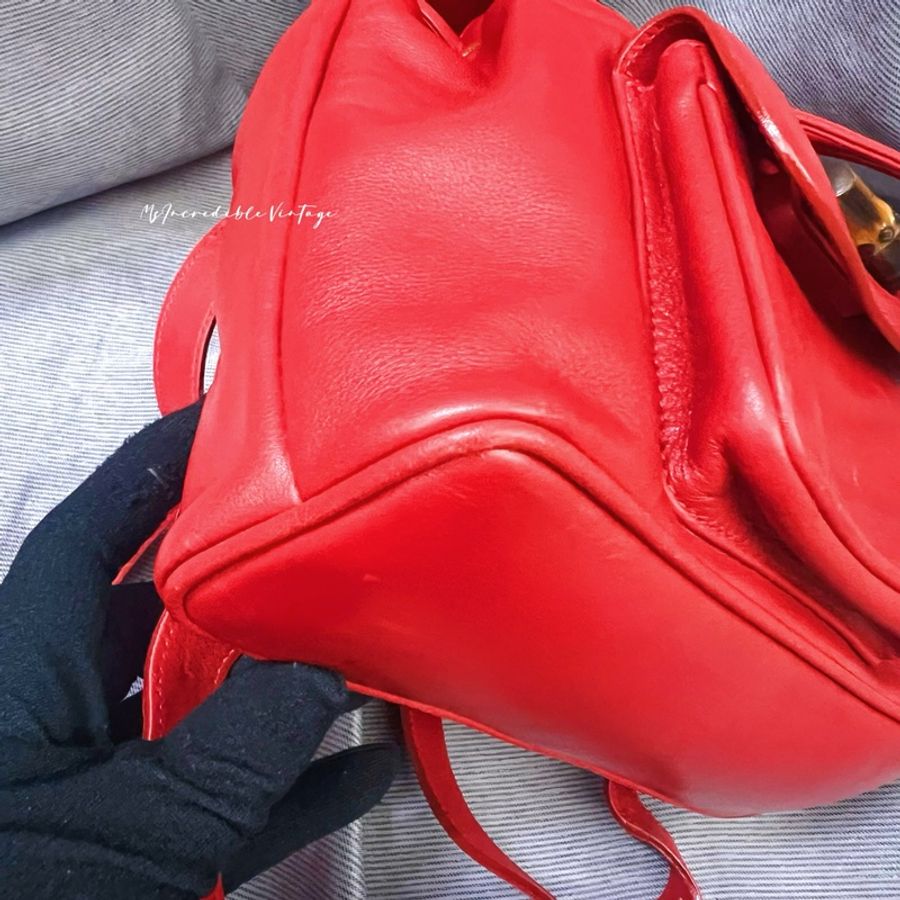 Gucci 紅色竹節小背囊/小背包-17