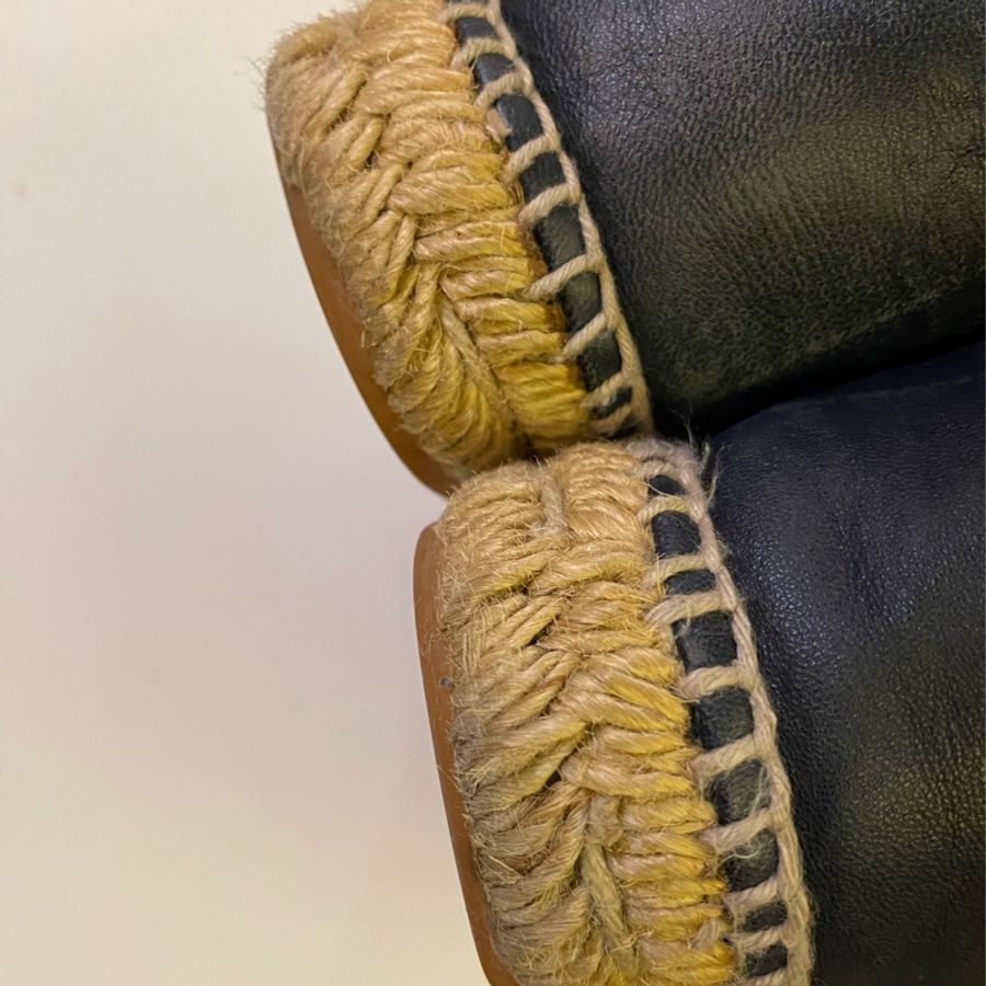 二手 整體穿上如新 鞋底 明顯使用痕跡 38 Chanel 黑 深藍 Espadrilles 平底鞋 鉛筆鞋 小羊皮 真皮 23.5~24.5參考明顯-30