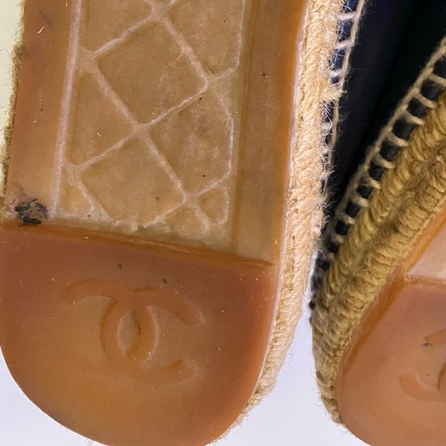 二手 整體穿上如新 鞋底 明顯使用痕跡 38 Chanel 黑 深藍 Espadrilles 平底鞋 鉛筆鞋 小羊皮 真皮 23.5~24.5參考明顯-36