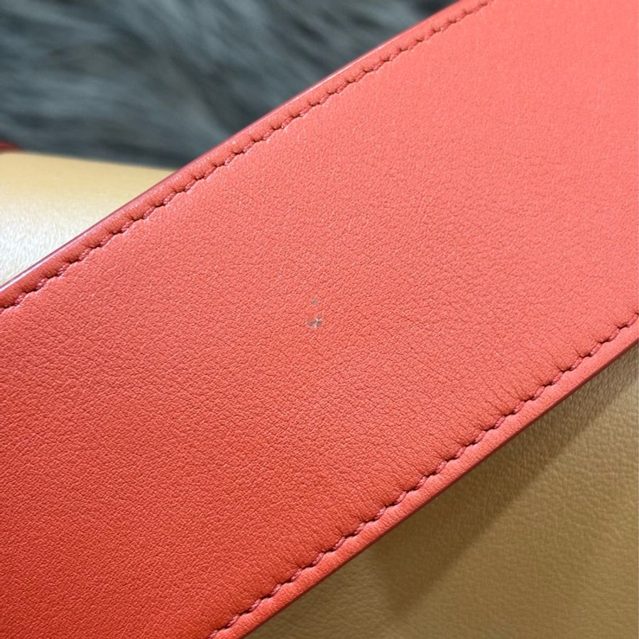 CELINE FRAME 磚紅色重奶茶色牛皮拼接撞色 肩背包斜背包郵差包-26