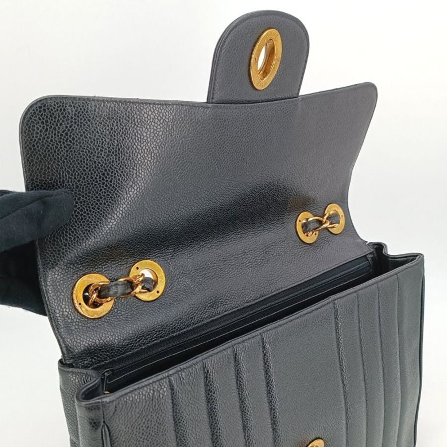CHANEL Vintage Black Caviar Leather Vertical Jumbo Flap Bag-5