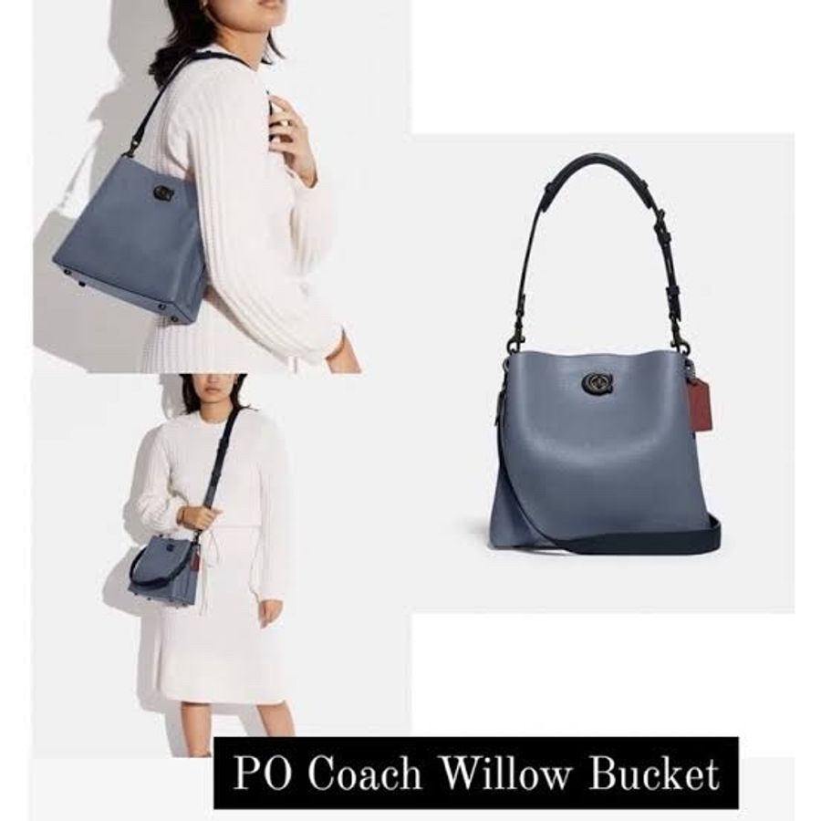COACH 專櫃款Willow撞色單肩包 (米白/奶茶) (大款)-6