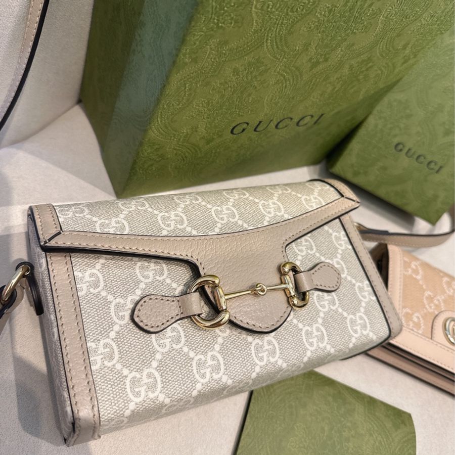 Gucci Horsebit 1955馬銜釦系列 老花小盒子包(奶茶色)-1