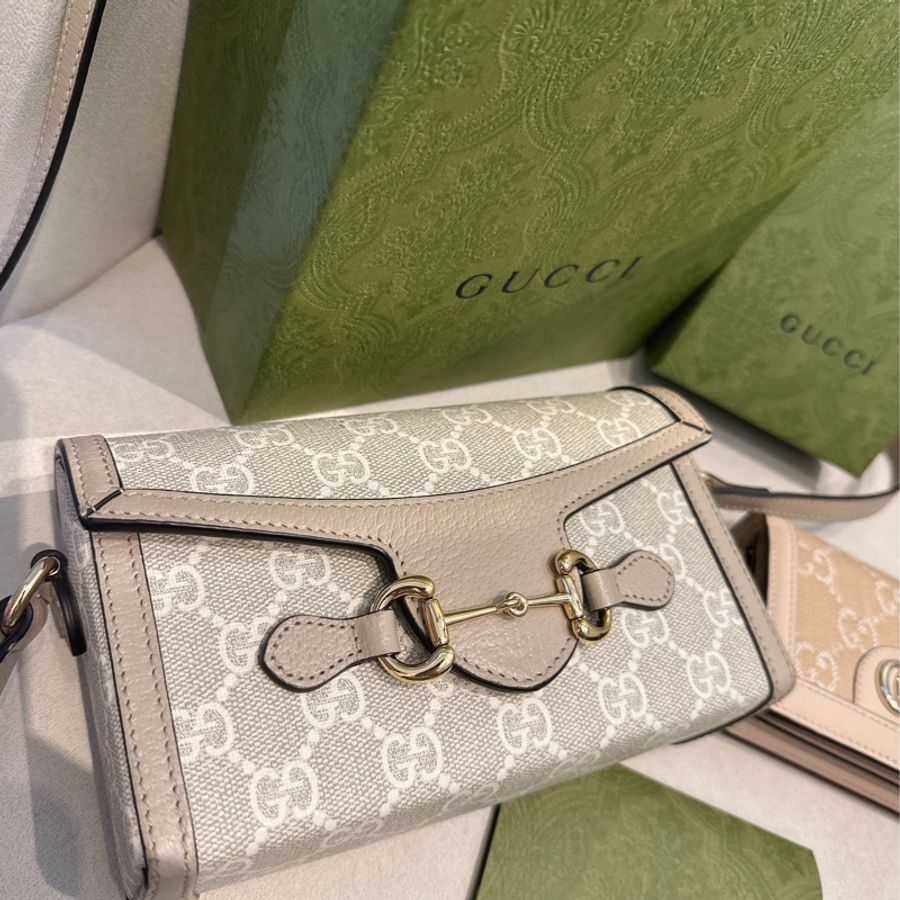 Gucci Horsebit 1955馬銜釦系列 老花小盒子包(奶茶色)-4