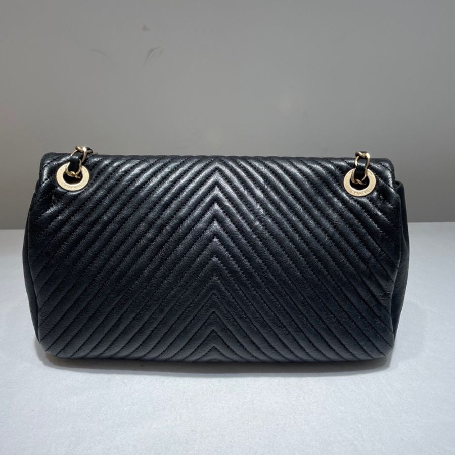 CHANEL 黑金牛皮 V紋CF鏈條包小號-4