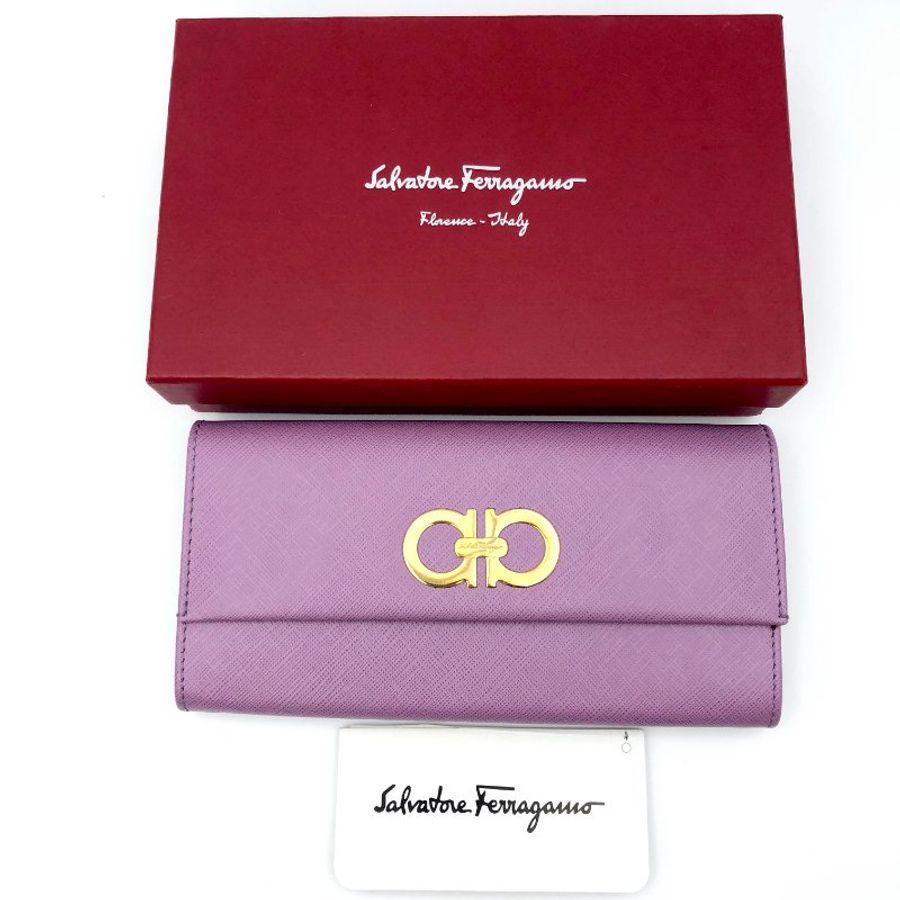 【極新】Salvatore Ferragamo 經典馬蹄防刮牛皮釦式長夾，菲拉格慕，女夾，二手真品，正品，現貨，免運【已售出】-0