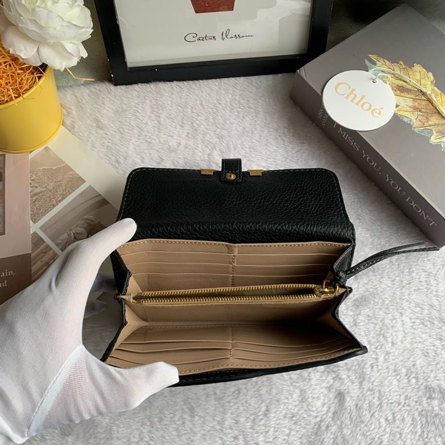 CHLOE Marcie 牛皮翻蓋二折長夾(黑色)-7