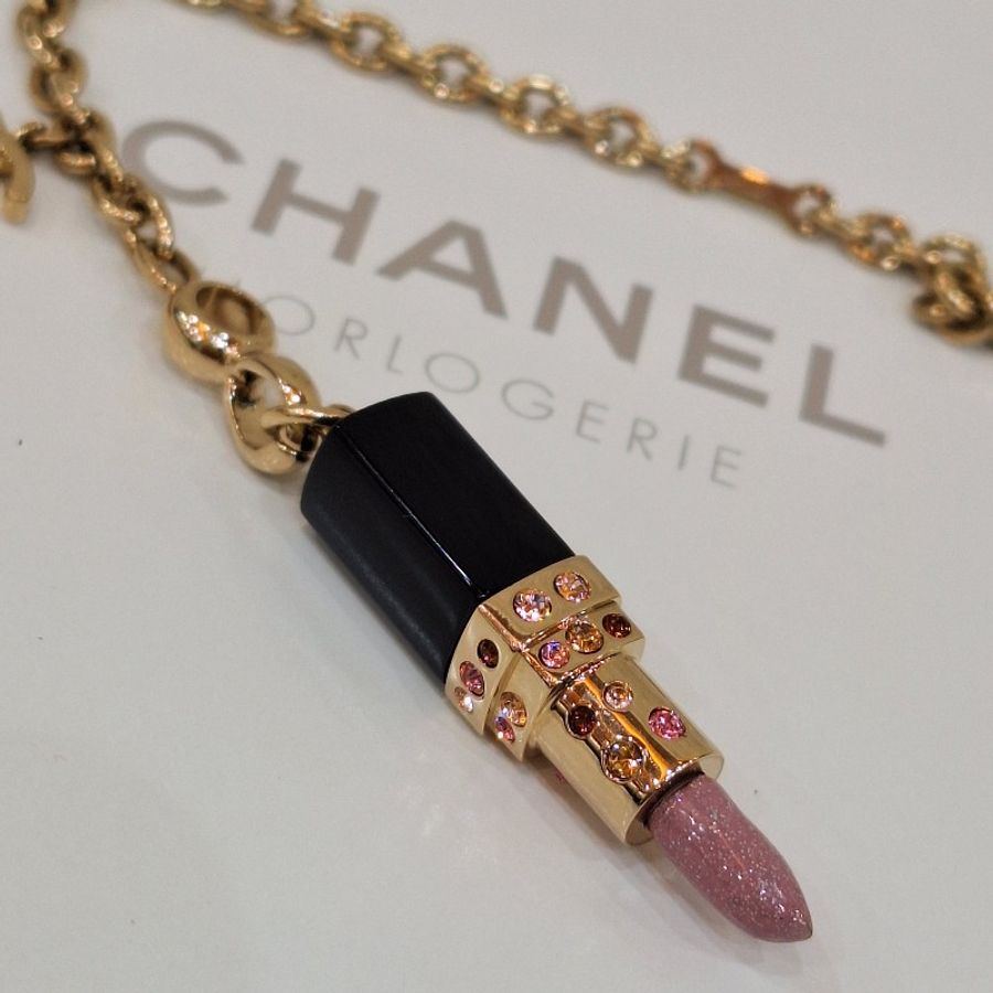 CHANEL 老香 金屬 水鑽 口紅 吊飾 鑰匙圈-1