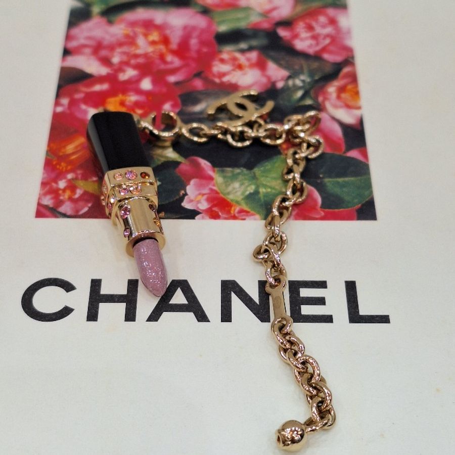 CHANEL 老香 金屬 水鑽 口紅 吊飾 鑰匙圈-3