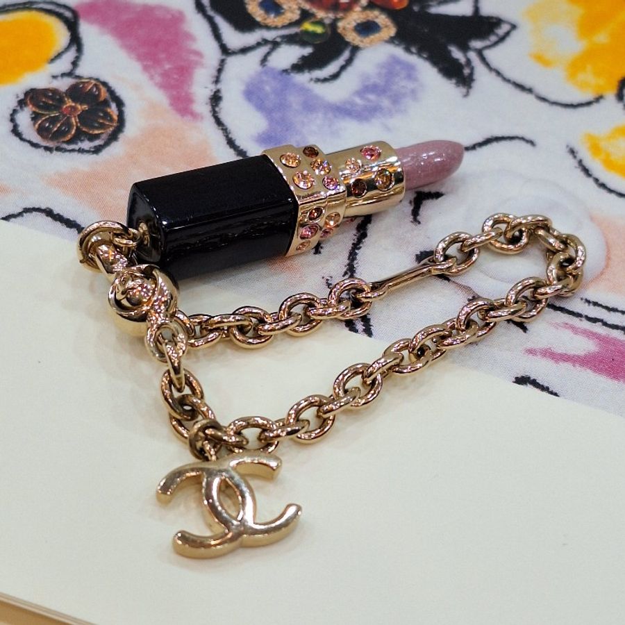 CHANEL 老香 金屬 水鑽 口紅 吊飾 鑰匙圈-9