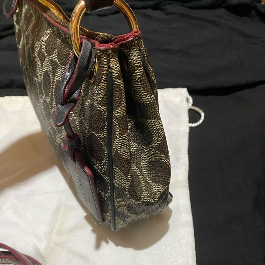 COACH 老花咖啡皮革肩背包 斜背包 側背包 單肩包-3