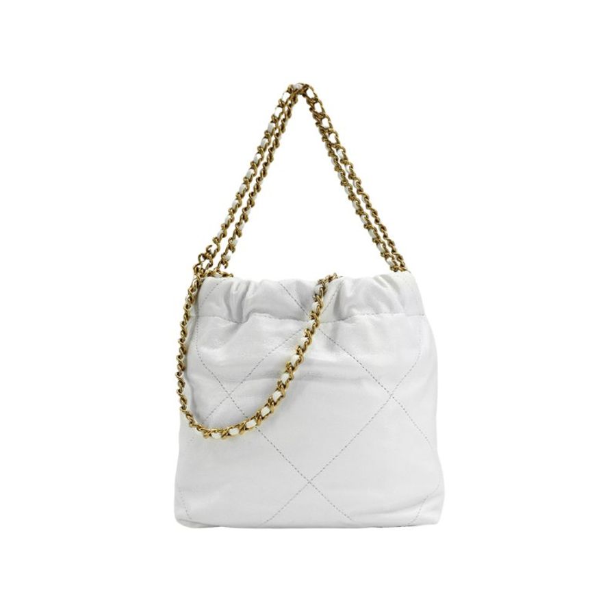 Chanel 展示品 22 Mini 菱格牛皮金鍊手提斜背兩用包(白)-2