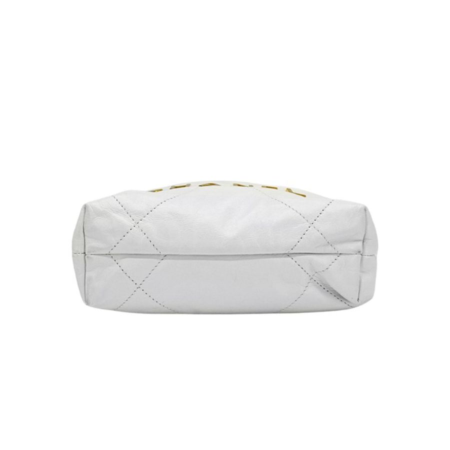 Chanel 展示品 22 Mini 菱格牛皮金鍊手提斜背兩用包(白)-3