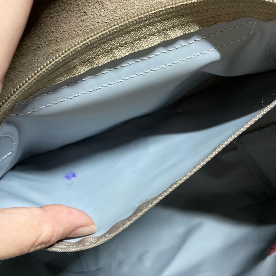 LONGCHAMP 70週年紀念款-經典LE PLIAGE刺繡暗釦/拉鍊短提把尼龍水餃包(小-棕色)-10