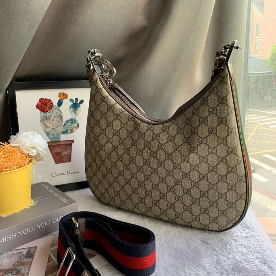 GUCCI Attache GG Supreme 帆布中款餃子包/二用包(米色/烏木色)-1