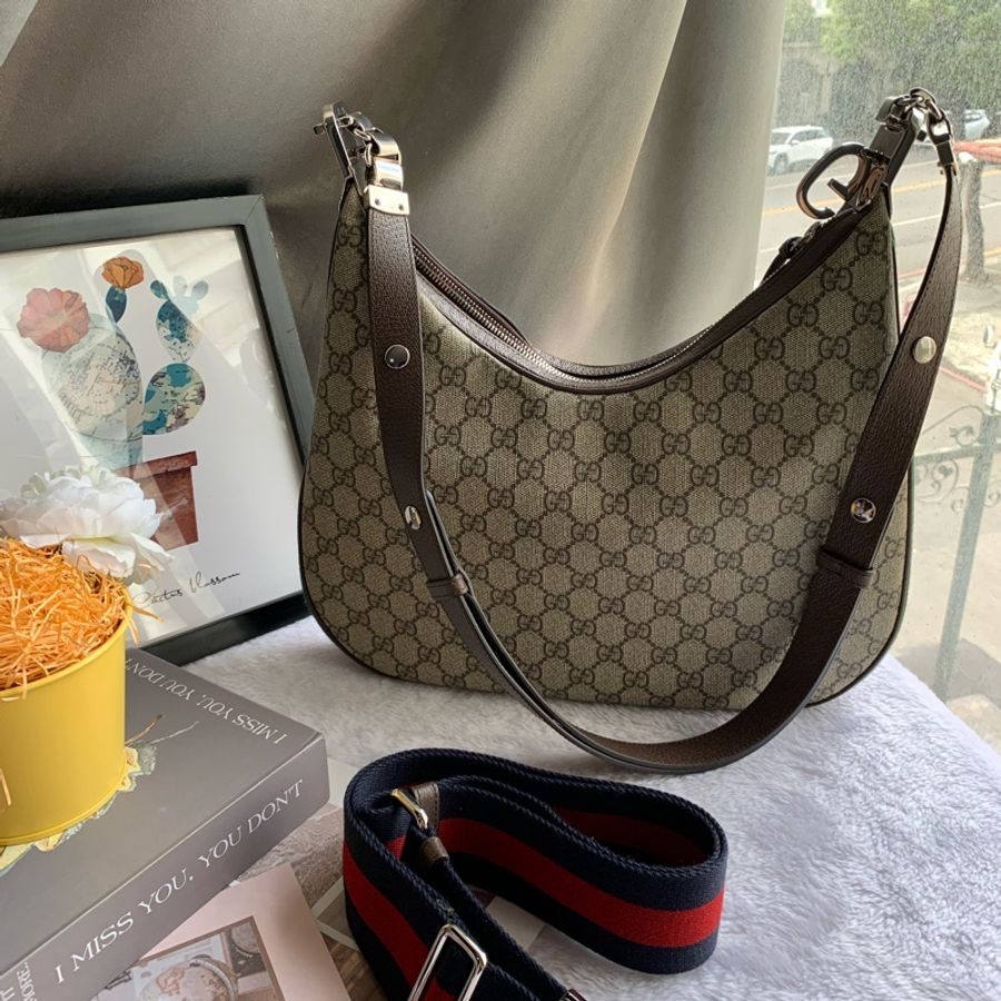GUCCI Attache GG Supreme 帆布中款餃子包/二用包(米色/烏木色)-2