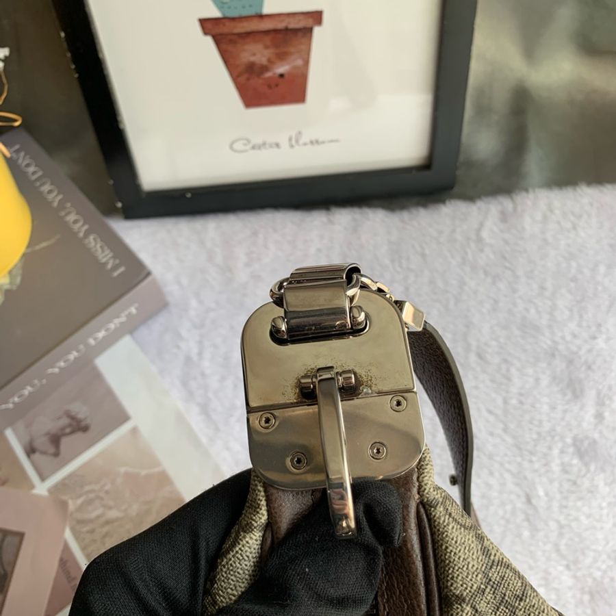 GUCCI Attache GG Supreme 帆布中款餃子包/二用包(米色/烏木色)-6