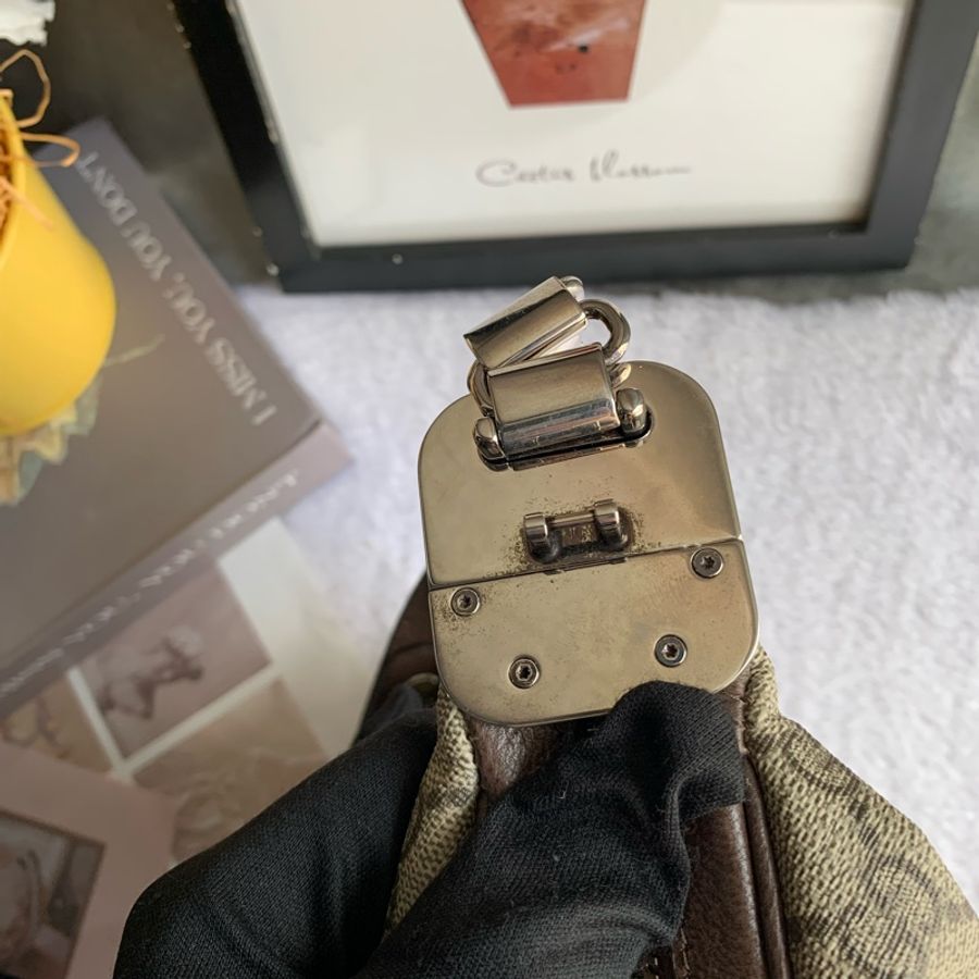GUCCI Attache GG Supreme 帆布中款餃子包/二用包(米色/烏木色)-7