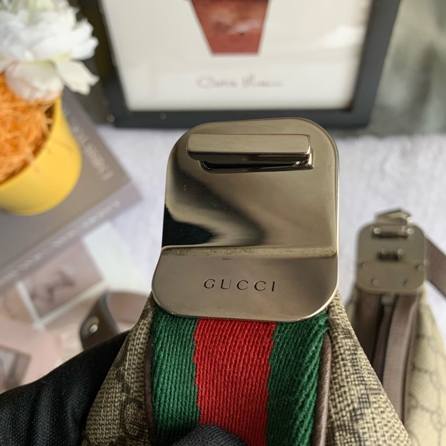 GUCCI Attache GG Supreme 帆布中款餃子包/二用包(米色/烏木色)-8