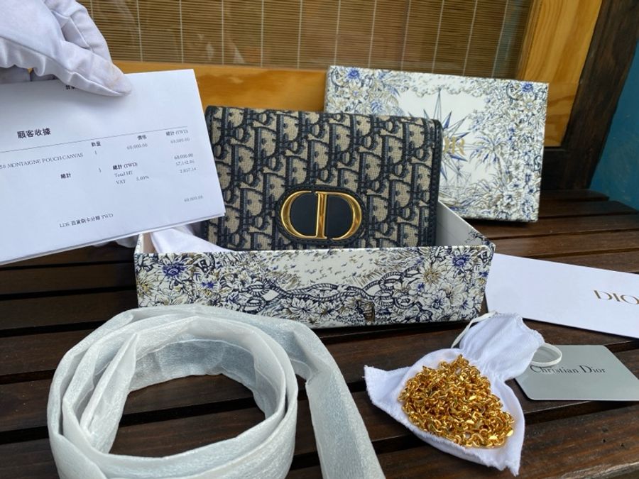 全新DIOR Oblique 藍色緹花布二合一 30 montaigne蒙田腰包金鏈斜背包-1