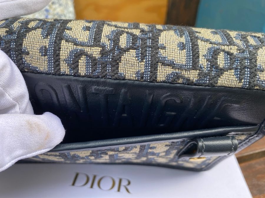 全新DIOR Oblique 藍色緹花布二合一 30 montaigne蒙田腰包金鏈斜背包-5