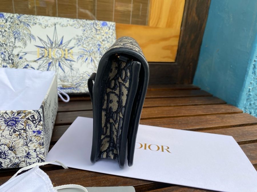 全新DIOR Oblique 藍色緹花布二合一 30 montaigne蒙田腰包金鏈斜背包-7