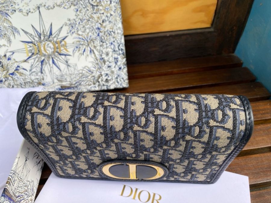 全新DIOR Oblique 藍色緹花布二合一 30 montaigne蒙田腰包金鏈斜背包-8