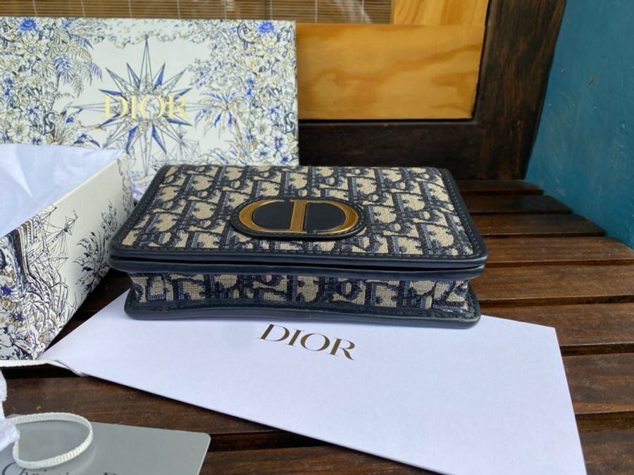 全新DIOR Oblique 藍色緹花布二合一 30 montaigne蒙田腰包金鏈斜背包-9