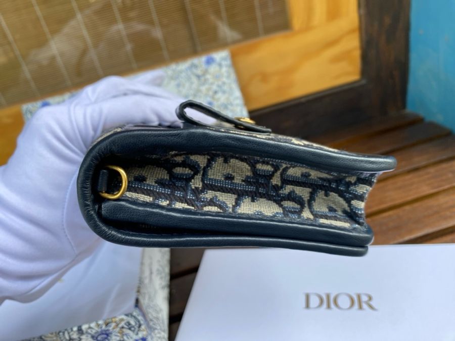 全新DIOR Oblique 藍色緹花布二合一 30 montaigne蒙田腰包金鏈斜背包-17