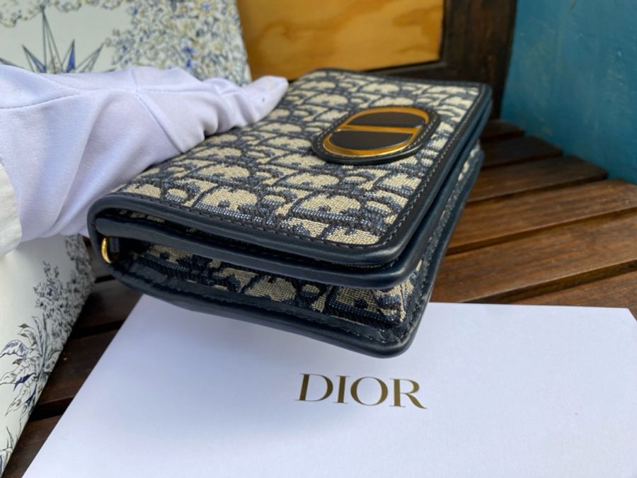 全新DIOR Oblique 藍色緹花布二合一 30 montaigne蒙田腰包金鏈斜背包-19