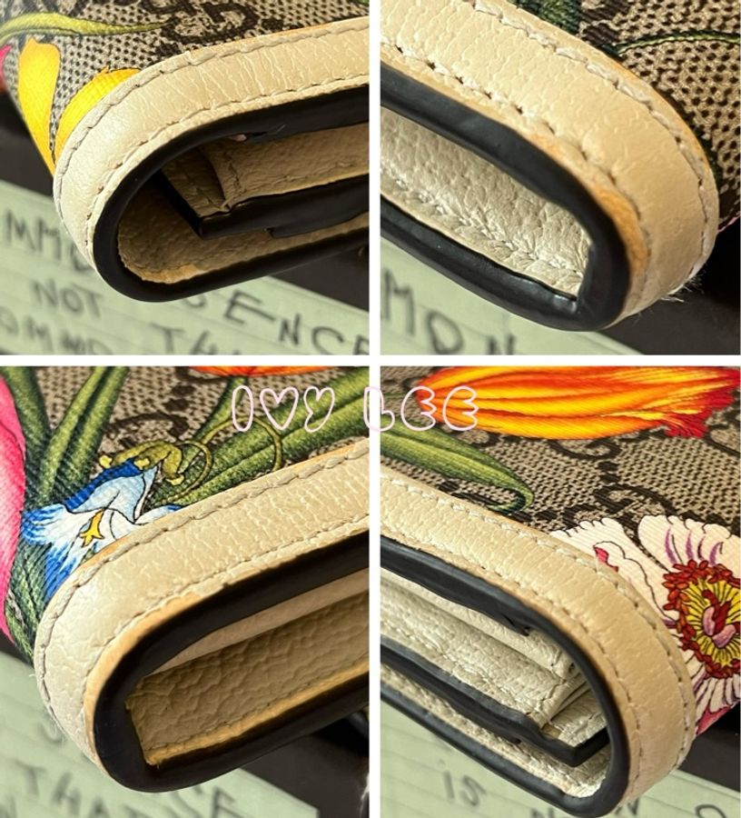 Gucci 523153 OPHIDIA 象牙色花卉 印花按扣折疊長夾 二手精品-15