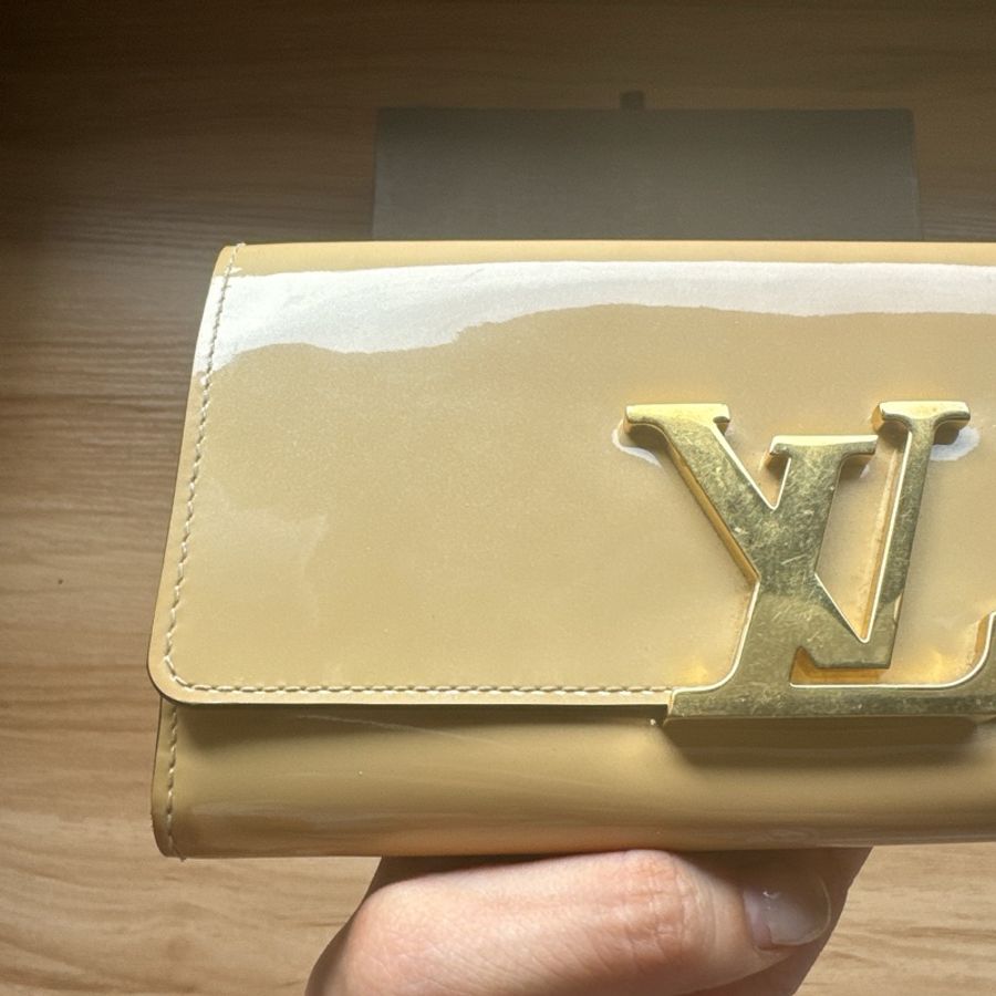 二手LV長夾 漆皮奶茶色-4