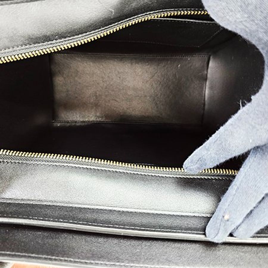 CELINE 草綠色麂皮/黑/卡其 牛皮三拼色MICRO LUGGAGE冏臉手提包-5