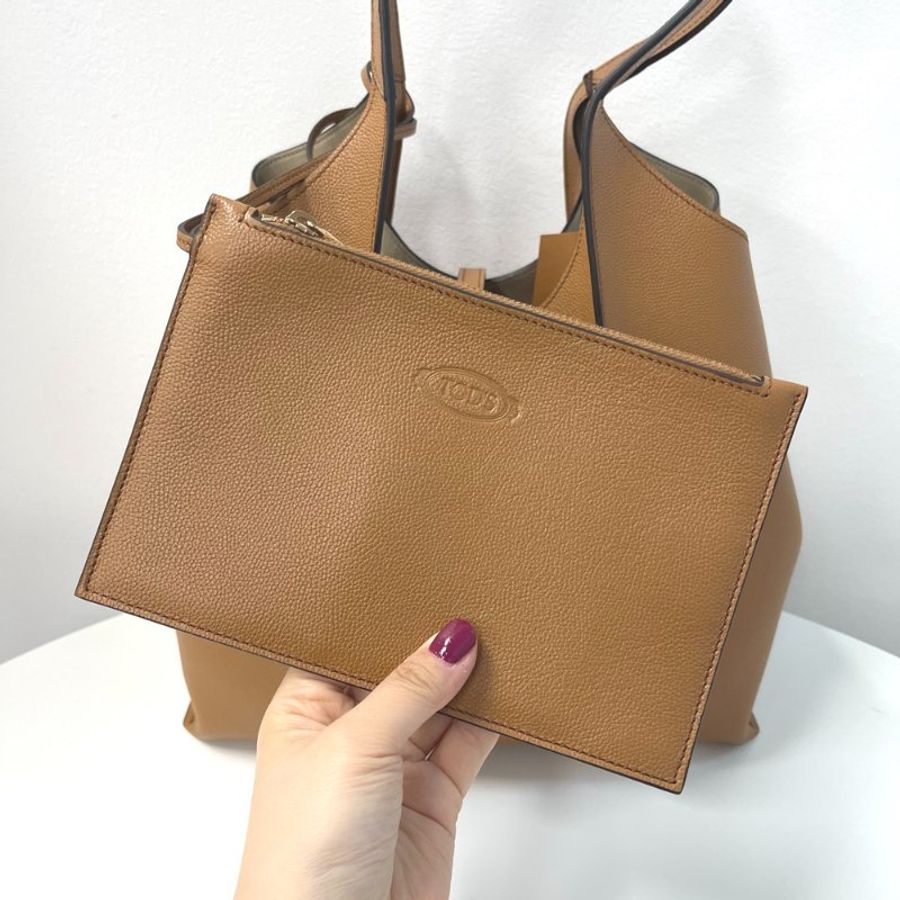 🧧新年特價活動🧧Tod's 小款錘紋小牛皮 T Timeless 包 焦糖棕《當季專櫃正售★全新商品 》-10