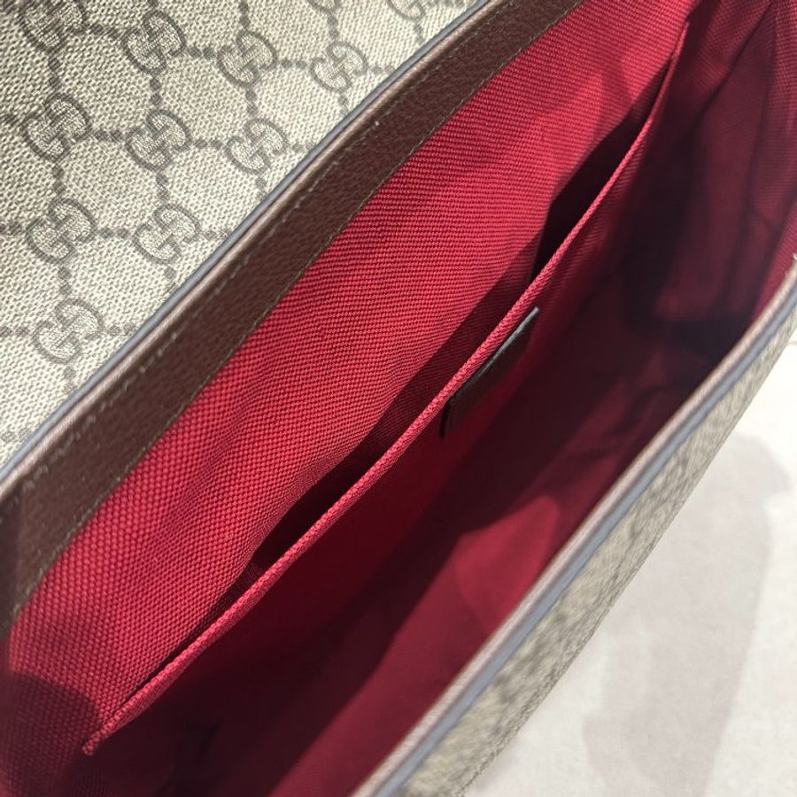 "限時降價 夏季折扣"-Gucci 658542 GG Supreme 復古帆布郵差包 棕色《2024季度★全新商品 》-5