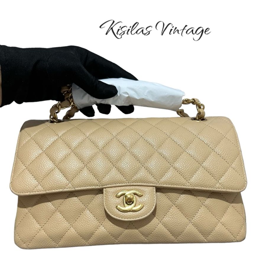 Chanel Caviar CF25奶茶金扣-0