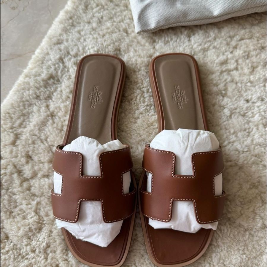Hermès oran金棕色H拖鞋39.5-3
