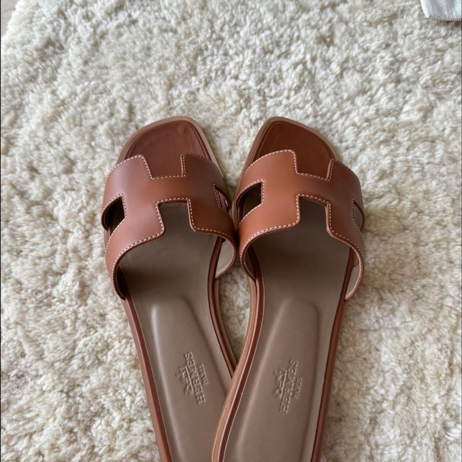 Hermès oran金棕色H拖鞋39.5-4