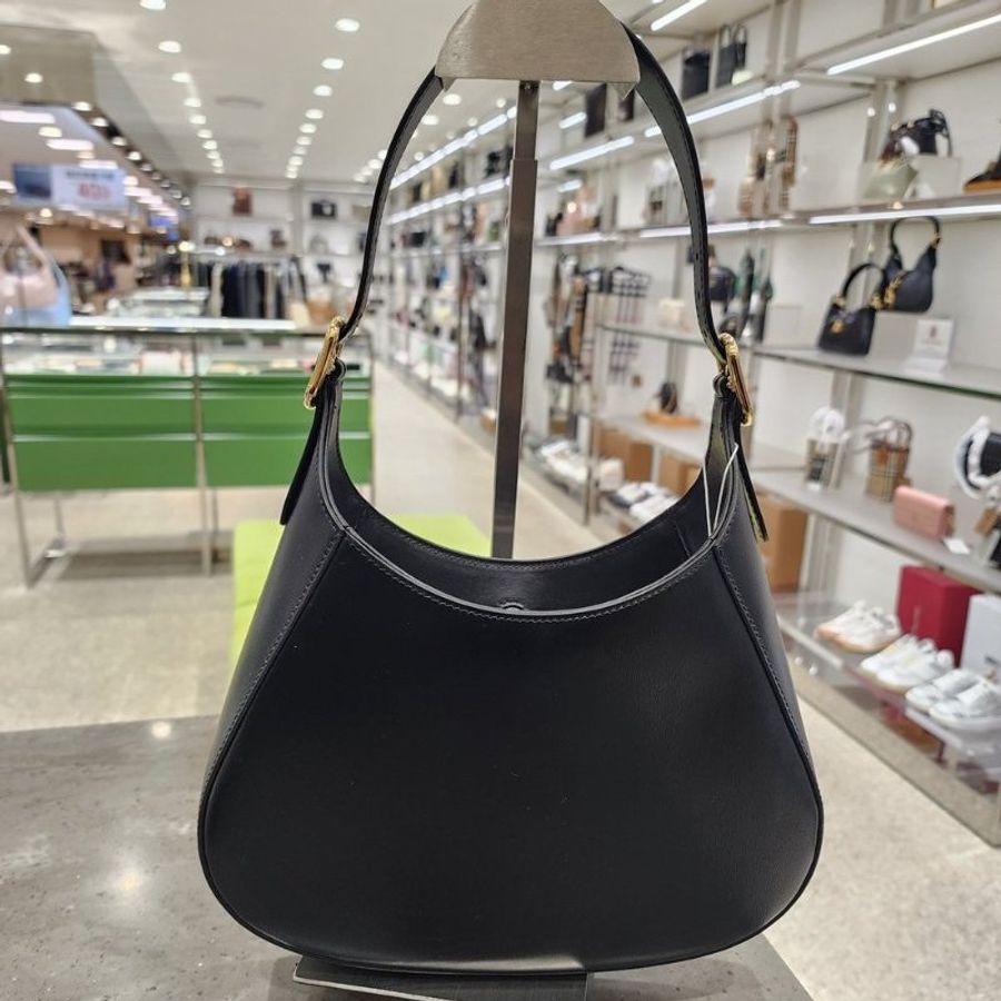 🌸2025春夏新品🌸Prada 1BC179 中款柔滑小牛皮革掛肩 Hobo 流浪包    黑色-12