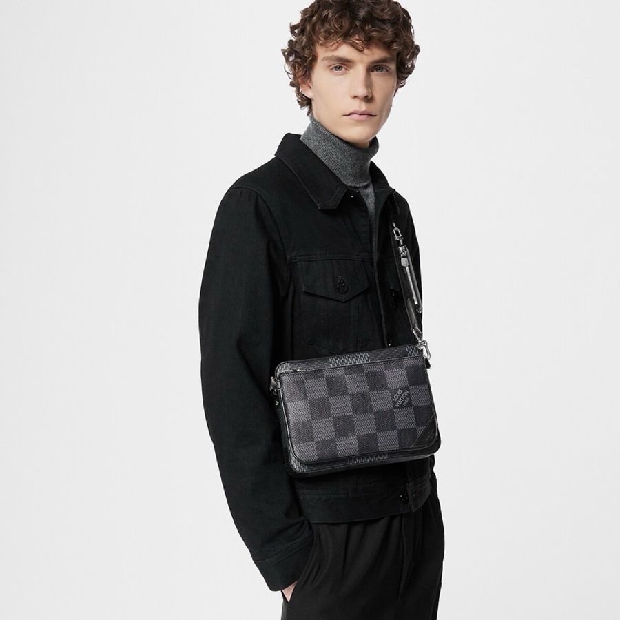 LV N50017 TRIO棋盤格LOGO Damier Graphite帆布男士三合一斜背郵差包(黑灰) ⭕️晶片款⭕️近新閒置品⭕️-2