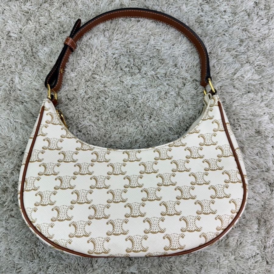 Celine Ava 復古老花腋下包 月亮包 白色-5