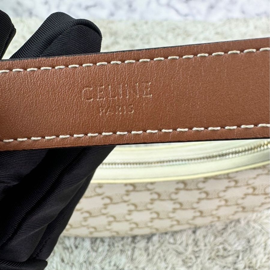 Celine Ava 復古老花腋下包 月亮包 白色-7