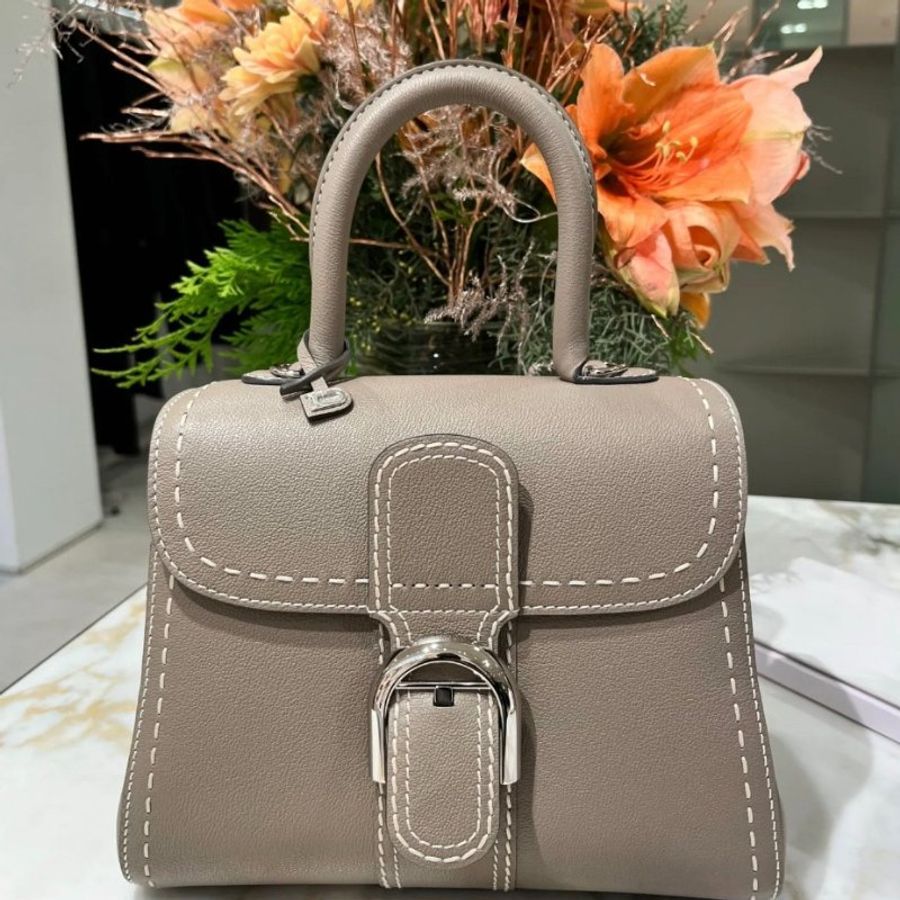 "限時降價 夏季折扣"-Delvaux 比利時國寶 顆粒紋小牛皮外縫線 Rodeo 迷你 Brillant 包 大象灰色《2024季度★全新商品 》-1