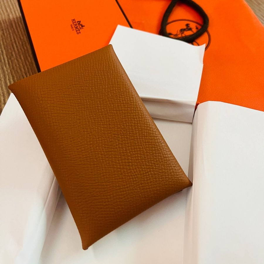 Hermes 愛馬仕 Calvi 金棕 卡包 皮夾-1