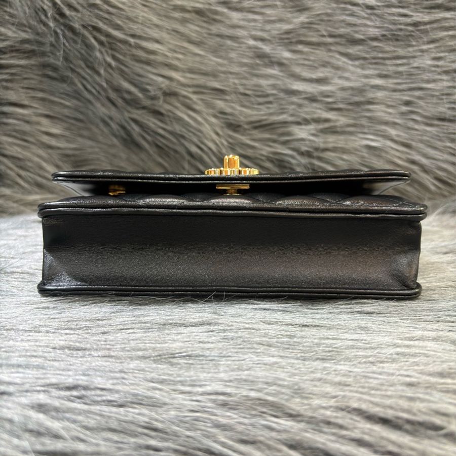 CHANEL AP3310 黑色 牛皮 金鍊 鏈帶 WOC 肩背包 斜背包 發財包 鏈子皮夾-5