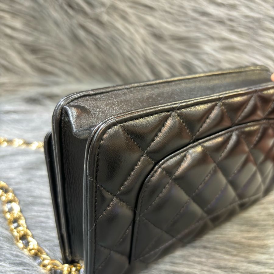 CHANEL AP3310 黑色 牛皮 金鍊 鏈帶 WOC 肩背包 斜背包 發財包 鏈子皮夾-8