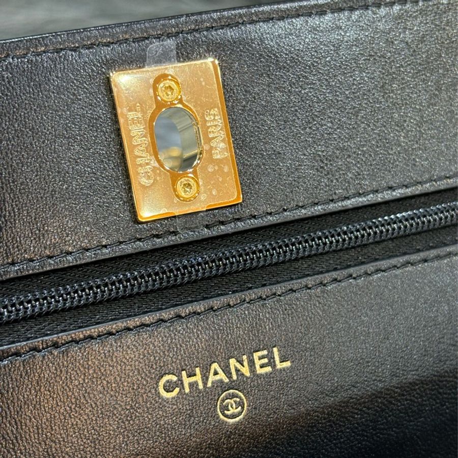 CHANEL AP3310 黑色 牛皮 金鍊 鏈帶 WOC 肩背包 斜背包 發財包 鏈子皮夾-12